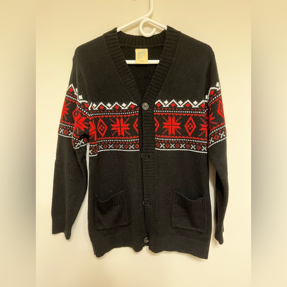 Thereabouts - Large 14-16 Black, Red, White, Button-Up Cardigan